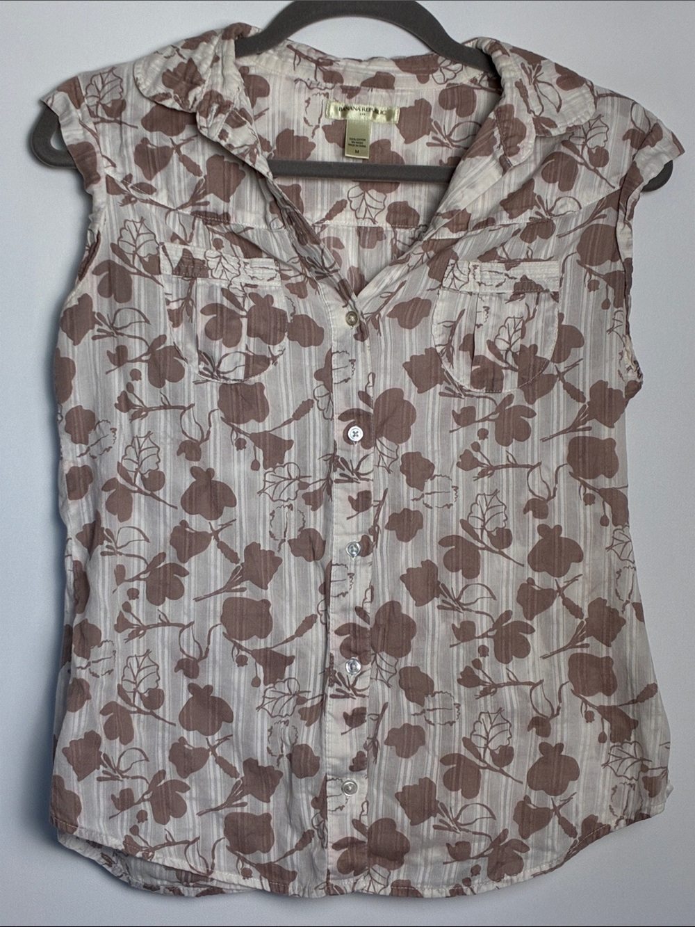 Banana Republic Sleeveless Floral Button-Down Top - Cream & Brown